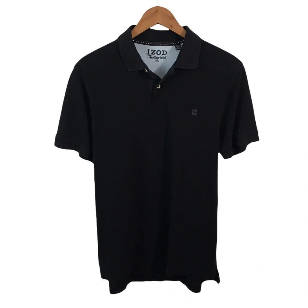 PO489 Mens IZOD Preppy Black Modern Heritage Polo Shirt L